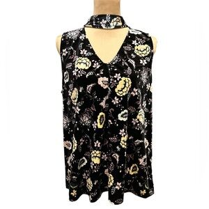 Zenobia Women's 3X Black Yellow Purple Floral Keyhole Neckline Sleeveless Tunic